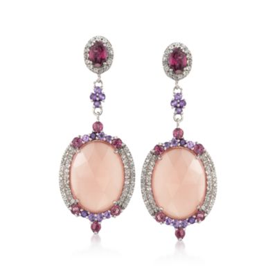 6.20 ct. t.w. Multi-Gem and Pink Chalcedony Drop Earrings in Sterling Silver &mdash; Alt Image 1