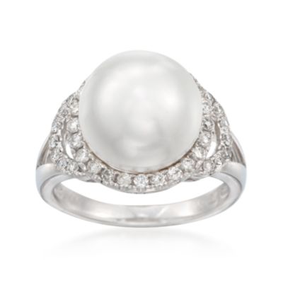 South Sea Cultured Pearl and .49 ct. t.w. Diamond Ring in 18kt White Gold &mdash; Alt Image 1