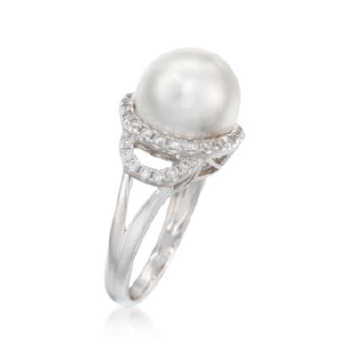 South Sea Cultured Pearl and .49 ct. t.w. Diamond Ring in 18kt White Gold &mdash; Alt Image 3