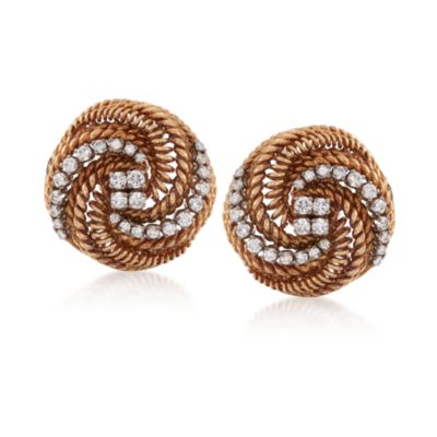 C. 1970 Vintage Tiffany Jewelry 1.50 ct. t.w. Diamond Swirl Earrings in 18kt Yellow Gold &mdash; Alt Image 1