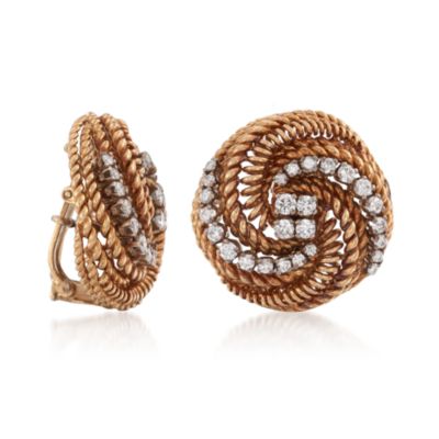 C. 1970 Vintage Tiffany Jewelry 1.50 ct. t.w. Diamond Swirl Earrings in 18kt Yellow Gold &mdash; Alt Image 3