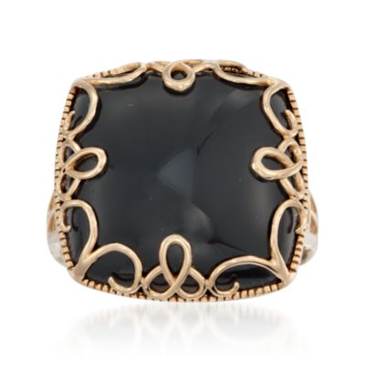 Black Agate Ring in 14kt Yellow Gold &mdash; Alt Image 1