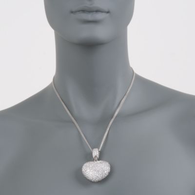 8.35 ct. t.w. Pave CZ Heart Pendant Necklace in Sterling Silver. 18" &mdash; Alt Image 2