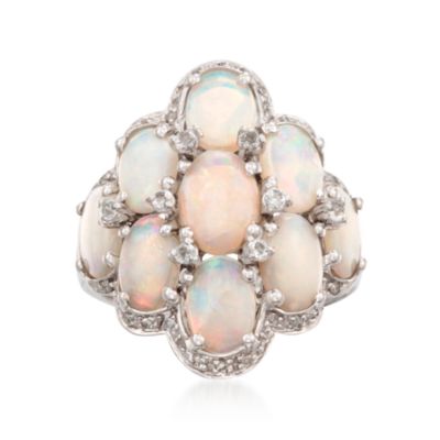 Opal Cluster Ring With White Topaz and Diamonds in Sterling Silver &mdash; Alt Image 1