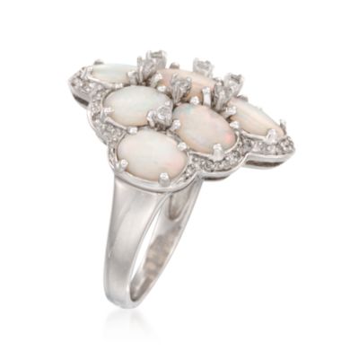 Opal Cluster Ring With White Topaz and Diamonds in Sterling Silver &mdash; Alt Image 3
