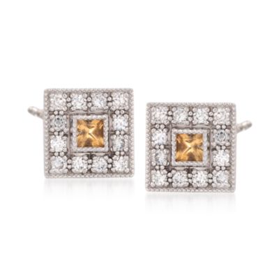 C. 2000 Vintage Charriol .16 ct. t.w. Citrine and .30 ct. t.w. Diamond Earrings in 18kt White Gold &mdash; Alt Image 1