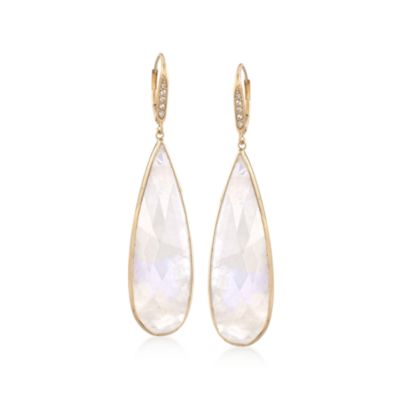 Moonstone and .10 ct. t.w. Diamond Teardrop Earrings in 14kt Yellow Gold &mdash; Alt Image 1