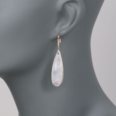 Moonstone and .10 ct. t.w. Diamond Teardrop Earrings in 14kt Yellow Gold &mdash; Alt Image 2