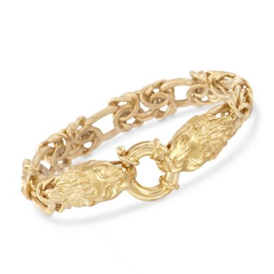Double Lions Head Byzantine and Oval Link Bracelet in 24kt Over Sterling. 7.5" &mdash; Alt Image 1