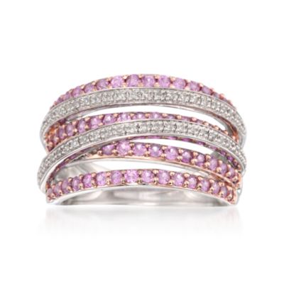 1.00 ct. t.w. Pink Sapphire and .15 ct. t.w. Diamond Highway Ring in Sterling Silver &mdash; Alt Image 1