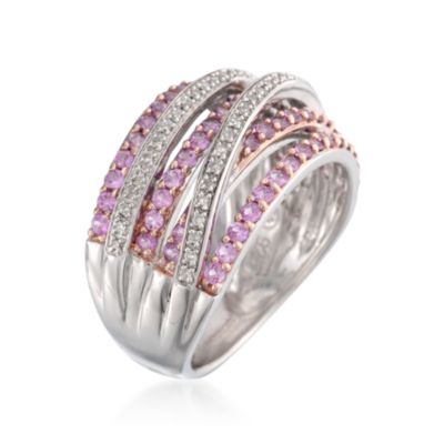1.00 ct. t.w. Pink Sapphire and .15 ct. t.w. Diamond Highway Ring in Sterling Silver &mdash; Alt Image 3