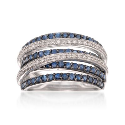 1.00 ct. t.w. Sapphire and .15 ct. t.w. Diamond Highway Ring in Sterling Silver &mdash; Alt Image 1