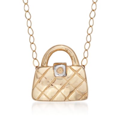 14kt Yellow Gold Quilted Handbag Pendant Necklace &mdash; Alt Image 1