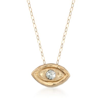 14kt Yellow Gold Tiny Evil Eye Symbol Necklace With Swarovski Crystal &mdash; Alt Image 1