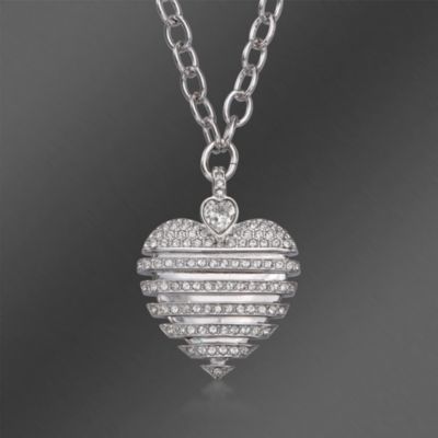 Swarovski Crystal Heart Pendant Necklace in Pave Crystal. 17.75" &mdash; Alt Image 1