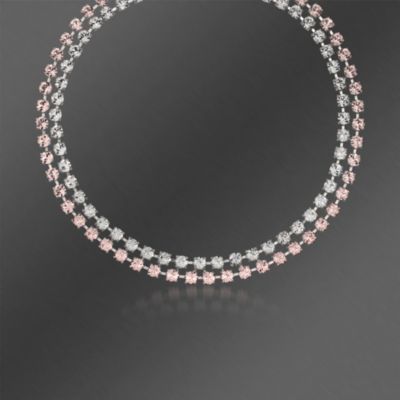 Swarovski Crystal "Hot" Rose and Clear 2-Row Crystal Necklace. 18" &mdash; Alt Image 1