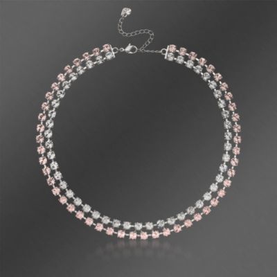 Swarovski Crystal "Hot" Rose and Clear 2-Row Crystal Necklace. 18" &mdash; Alt Image 4