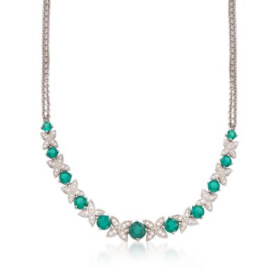 13.15 ct. t.w. Green and White Graduated CZ Floral Necklace in Sterling Silver. 17" &mdash; Alt Image 1