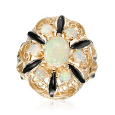C. 1990 Vintage Cabochon Opal Cocktail Ring in 14kt Yellow Gold. Size 6.5 &mdash; Alt Image 1
