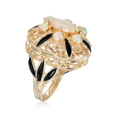 C. 1990 Vintage Cabochon Opal Cocktail Ring in 14kt Yellow Gold. Size 6.5 &mdash; Alt Image 3