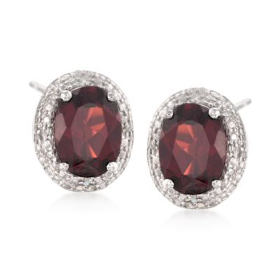 3.05 ct. t.w. Garnet and .10 ct. t.w. Diamond Earrings in Sterling Silver &mdash; Alt Image 1