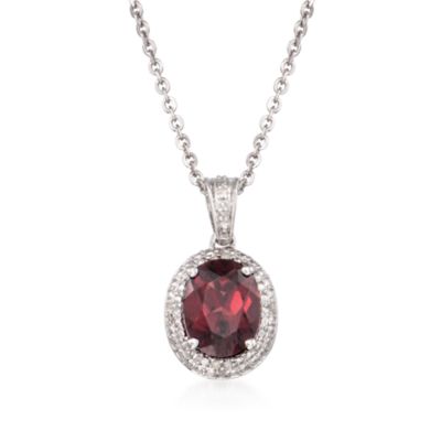 2.00 Carat Garnet Pendant Necklace With Diamonds in Sterling Silver. 18" &mdash; Alt Image 1