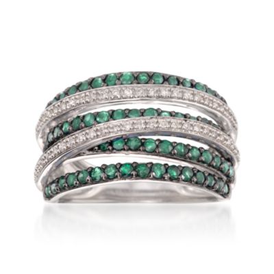 .80 ct. t.w. Emerald and .15 ct. t.w. Diamond Highway Ring in Sterling Silver &mdash; Alt Image 1