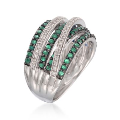 .80 ct. t.w. Emerald and .15 ct. t.w. Diamond Highway Ring in Sterling Silver &mdash; Alt Image 3