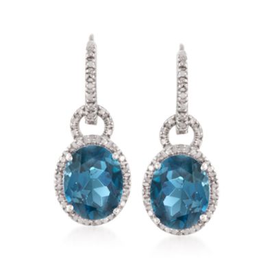 6.40 ct. t.w. London Blue Topaz and .15 ct. t.w. Diamond Drop Earrings in Sterling Silver &mdash; Alt Image 1