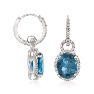 6.40 ct. t.w. London Blue Topaz and .15 ct. t.w. Diamond Drop Earrings in Sterling Silver &mdash; Alt Image 3