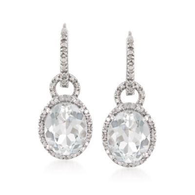 6.45 ct. t.w. White Topaz and .15 ct. t.w. Diamond Drop Earrings in Sterling Silver &mdash; Alt Image 1