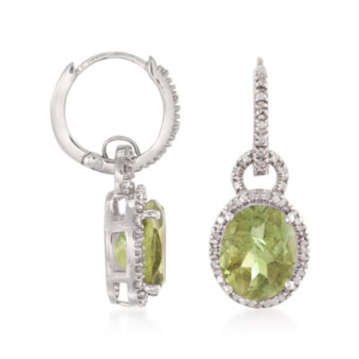 5.80 ct. t.w. Peridot and .15 ct. t.w. Diamond Drop Earrings in Sterling Silver &mdash; Alt Image 3