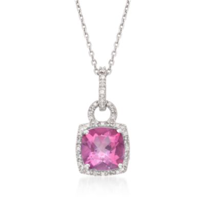 2.55 Carat Pink Topaz Pendant Necklace With Diamonds in Sterling Silver. 18" &mdash; Alt Image 1