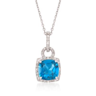 2.60 Carat London Blue Topaz Pendant Necklace With Diamonds in Sterling Silver. 18" &mdash; Alt Image 1