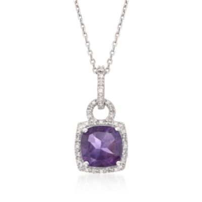 2.10 Carat Purple Amethyst Pendant Necklace With Diamonds in Sterling Silver. 18" &mdash; Alt Image 1