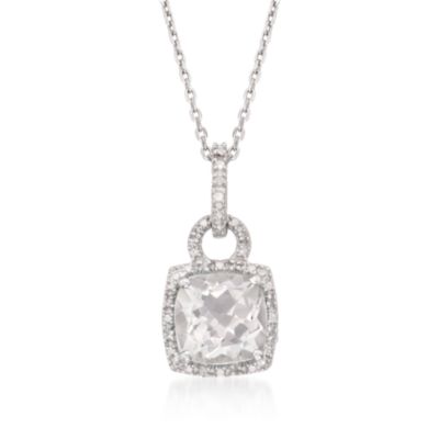 2.55 Carat White Topaz Pendant Necklace With Diamonds in Sterling Silver. 18" &mdash; Alt Image 1