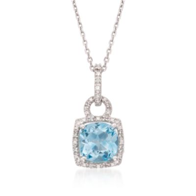 2.65 Carat Blue Topaz Pendant Necklace With Diamonds in Sterling Silver. 18" &mdash; Alt Image 1