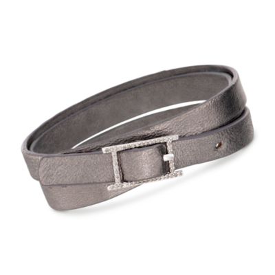 .24 ct. t.w. Diamond Silver Leather Wrap Bracelet in Sterling Silver &mdash; Alt Image 1