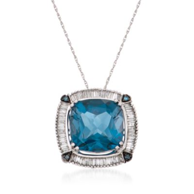 7.50 Carat London Blue Topaz and Diamond Pendant Necklace in 14kt White Gold. 18" &mdash; Alt Image 1