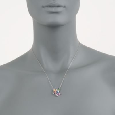 .74 ct. t.w. Multicolored Sapphire and .20 ct. t.w. Green Garnet Butterfly Pendant Necklace in 14kt White Gold. 18" &mdash; Alt Image 2