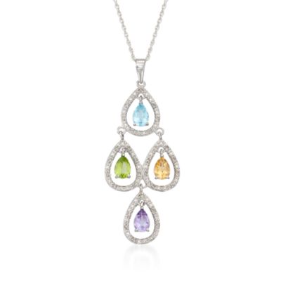 2.95 ct. t.w. Multi-Gem Chandelier Necklace With Diamonds in Sterling Silver. 18" &mdash; Alt Image 1