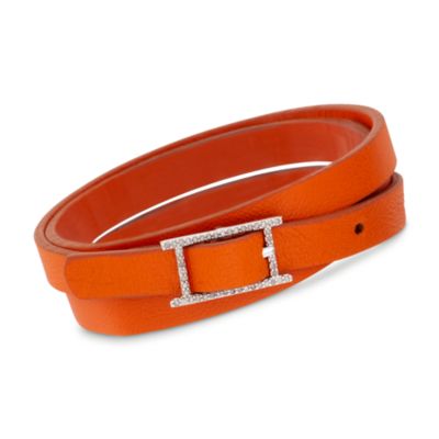 .24 ct. t.w. Diamond Orange Leather Wrap Bracelet in Sterling Silver &mdash; Alt Image 1