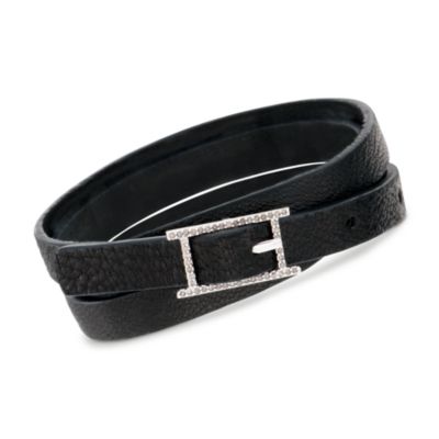 .24 ct. t.w. Diamond Black Leather Wrap Bracelet in Sterling Silver &mdash; Alt Image 1