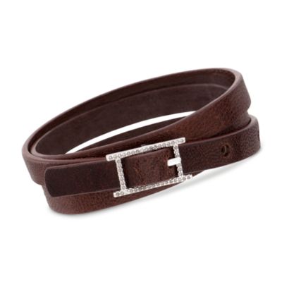 .20 ct. t.w. Diamond Brown Leather Wrap Bracelet in Sterling Silver &mdash; Alt Image 1