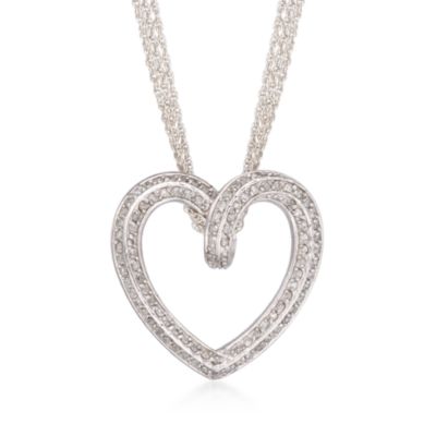 .96 ct. t.w. Diamond Open Heart Necklace in Sterling Silver. 18" &mdash; Alt Image 1