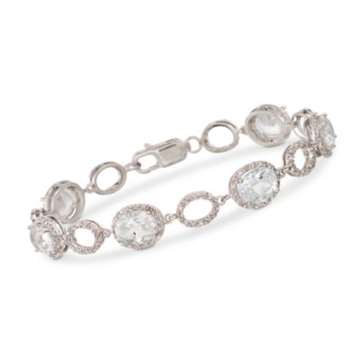 13.27 ct. t.w. White Topaz and .34 ct. t.w. Diamond Bracelet in Sterling Silver. 7" &mdash; Alt Image 1