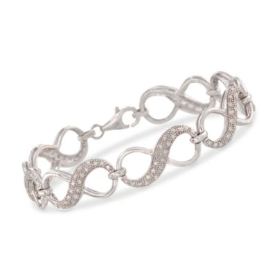 1.00 ct. t.w. Diamond Figure-Eight Bracelet in Sterling Silver. 7" &mdash; Alt Image 1