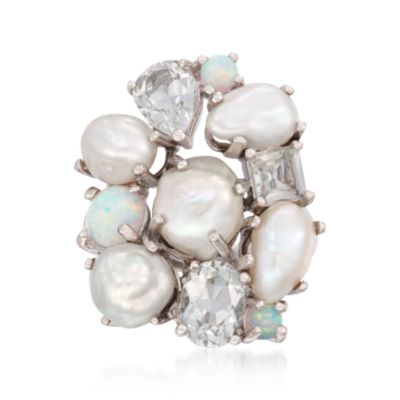 3.60 ct. t.w. Mixed Gem and Cultured Pearl Cluster Ring in Sterling Silver &mdash; Alt Image 1