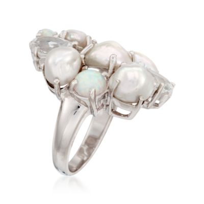 3.60 ct. t.w. Mixed Gem and Cultured Pearl Cluster Ring in Sterling Silver &mdash; Alt Image 3