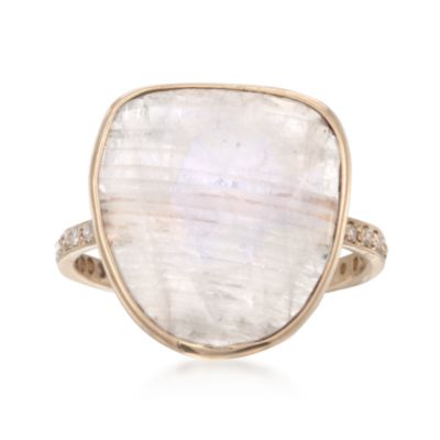 Moonstone and .28 ct. t.w. Diamond Ring in 14kt Yellow Gold &mdash; Alt Image 1